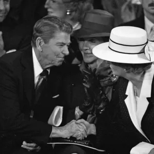 Print of Margaret Thatcher and Ronald Reagan at Guildhall, London
