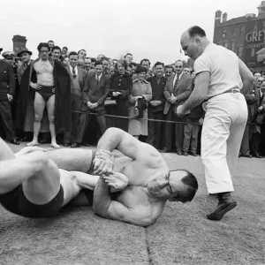 Primo Carnera v Al Hayes, Open Air Training Session at Ludgate Circus Gardens, London Primo Carnera v Al Hayes, Open Air Training Session at Ludgate Circus Gardens, London