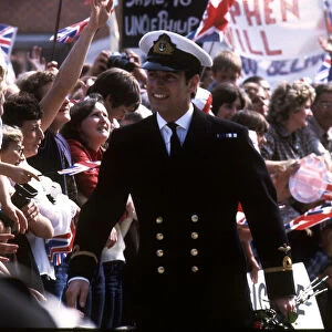 Prince Andrew returns from Falklands at Portsmouth 1982 after HMS Invincible docks
