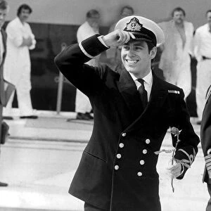 Prince Andrew returns from the Falklands War. Pictured with Prince Philip at Portsmouth
