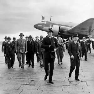 Prince Axel of Denmark on a official visit dis-embarks from Danish Air Lines
