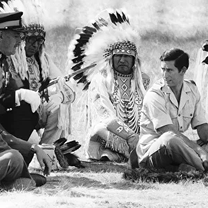 Prince Charles attending a Blackfoot Indian tribal ceremony in Calgary, Canada