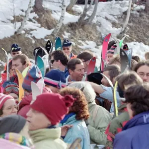 Prince Charles at the foot of a Swiss ski lift above Klosters Prince Charles at the foot of a Swiss ski lift above Klosters