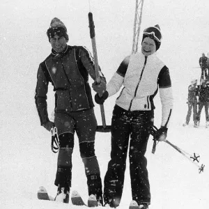 Prince Charles with friend Lady Sarah Spencer skiing in 1978