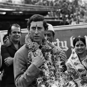 Prince Charles in India wears garland around neck. 1st December 1980 Prince Charles in India wears garland around neck. 1st December 1980
