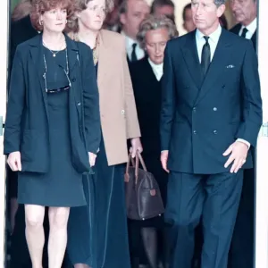 Print of Prince Charles escorting Princess Diana's sisters from hospital