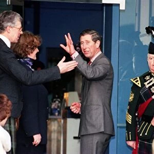 Prince Charles Prince of Wales January 1998 arrives at the Piping Centre Glasgow Waving