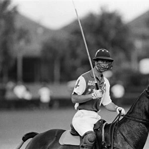 Prince Charles, Prince of Wales plays in a polo match at Palm Beach, Florida