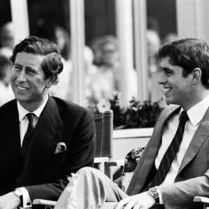 Prince Charles and Prince Andrew watching polo at Windsor, Print 1980