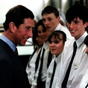 Prince Charles Prince of Wales talking to pupils St Leonards school Easterhouse Glasgow