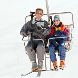 Prince Charles and Prince William pictured on a ski chair lift during a skiing holiday in