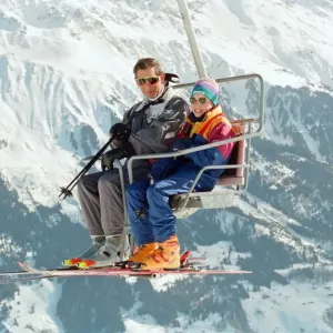 Prince Charles, Prince William and Prince Harry skiing in Klosters Print