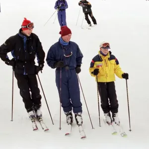 Prince Charles with Princes William and Harry Skiing Print