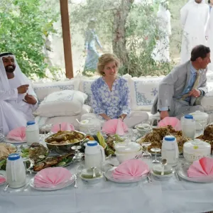 Print of Prince Charles and Princess Diana at Al Ain desert picnic