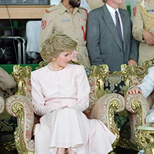 Prince Charles and Princess Diana visit a camel race at Al Maqam