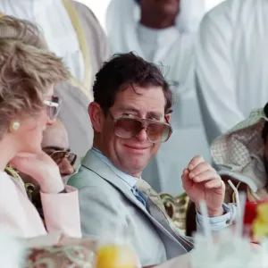 Prince Charles and Princess Diana at a Camel Race in Abu Dhabi Print
