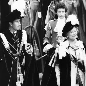 Prince Charles and the Queen mother wearing robes-a suit and a dress October 1978 Prince Charles and the Queen mother wearing robes-a suit and a dress October 1978