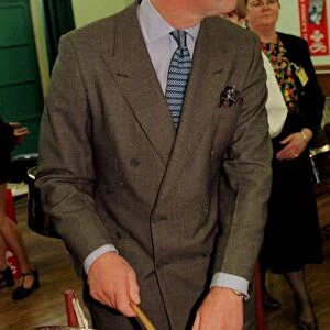 Prince Charles on a school visit in Norwich, March 1998 Playing steel drum