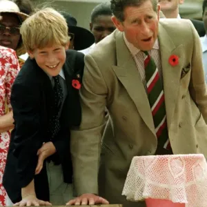 Prince Charles with his son Prince Harry leaving their hand prints in concrete on their Prince Charles with his son Prince Harry leaving their hand prints in concrete on their