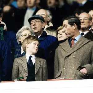 Prince Charles with son Prince Harry at Wales Scotland rugby international Cardiff Arms