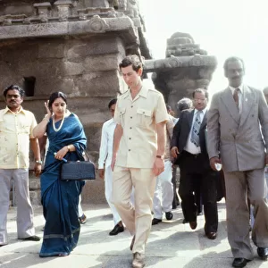 Prince Charles during his tour of India. Pictured at Shore Temple