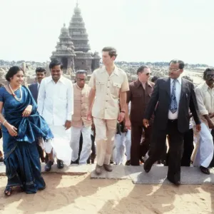 Prince Charles during his tour of India. Pictured at Shore Temple