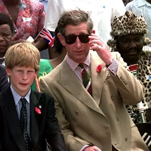 Prince Charles visits South Africa, November 1997 With son Prince Harry watching Zulu