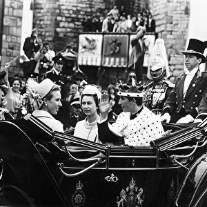 Prince Charles Wearing his coronet and robes, the newly invested Prince of Wales drives