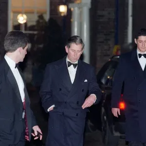 Prince CharlesLeaving Spencer House November 1998 at midnight at the back walking Prince CharlesLeaving Spencer House November 1998 at midnight at the back walking