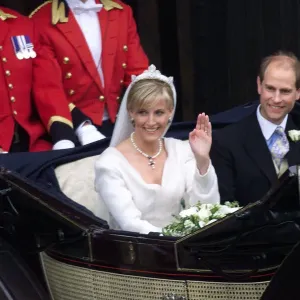 Prince Edward Royal Wedding 1999 Edward and his bride Sophie Rhys-Jones wave Prince Edward Royal Wedding 1999 Edward and his bride Sophie Rhys-Jones wave