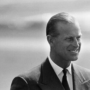 Prince Philip, Duke of Edinburgh, on his arrival at London Airport. 30th April 1959