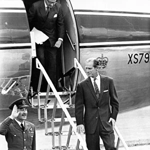 Prince Philip, Duke of Edinburgh, lands at Usworth Airport. 11th May 1972