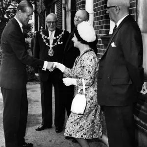 Prince Philip, Duke of Edinburgh shakes hands with the Mayoress of Leigh on his arrival Prince Philip, Duke of Edinburgh shakes hands with the Mayoress of Leigh on his arrival