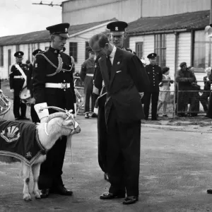 Prince Philip, Duke of Edinburgh talks to the Goat Major