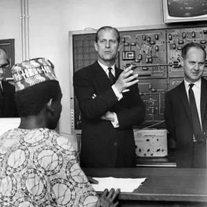 Prince Philip, Duke of Edinburgh talks to some of the students in the Radio laboratory Prince Philip, Duke of Edinburgh talks to some of the students in the Radio laboratory