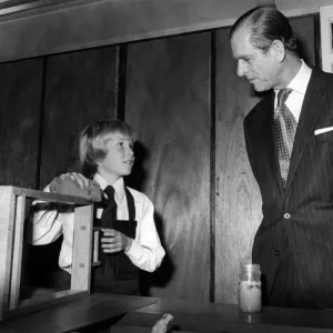 Prince Philip, Duke of Edinburgh talks to Timothy McCann during his tour of the art Prince Philip, Duke of Edinburgh talks to Timothy McCann during his tour of the art