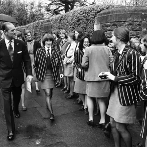 Prince Philip, Duke of Edinburgh visits Malvern Girls College. 4th May 1978