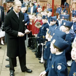 Prince Philip, Duke of Edinburgh visits Manchester. The Duke talks to Boys Brigade Prince Philip, Duke of Edinburgh visits Manchester. The Duke talks to Boys Brigade