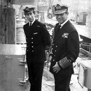 Prince Philip & Prince Charles on board HMS Bronnington - 27 February 1976