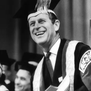 Prince Phillip June 1967 wearing the robe containing golden symbols depicting Science