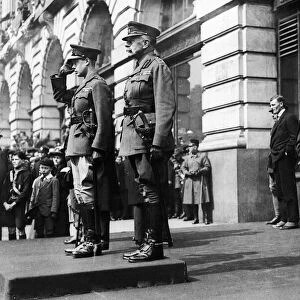 The Prince of Wales and General Haig seen here taking the saluting on the steps of