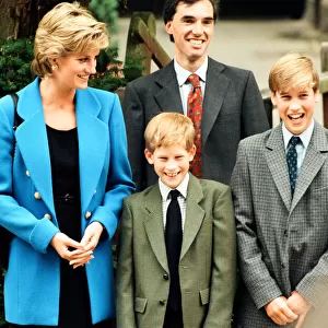Prince William (right) poses at a photocall with his mother Diana