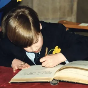 Prince William signs visitors book at Llandaff Cathedral