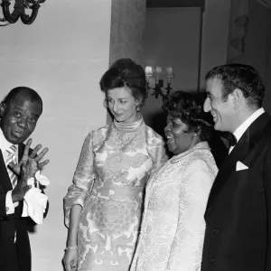 Princess Alexandra meets Louis Armstrong at a private party at the Savoy Hotel, London Princess Alexandra meets Louis Armstrong at a private party at the Savoy Hotel, London
