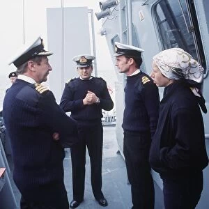 Princess Anne the Princess Royal on visit to HMS Spey minesweeper June 1987