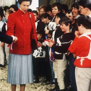 Princess Anne on walkabout in Ayrshire Scotland 1989 talking to disabled riders