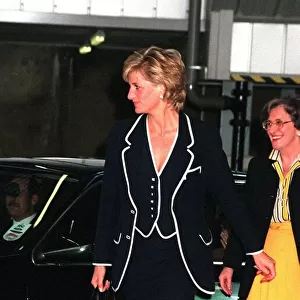 Princess Diana arrives at Heathrow Airport, London before jetting off the United States