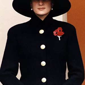 Princess Diana on the balcony during Remembrance Sunday. 8th November 1992
