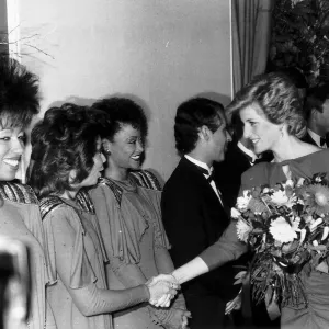 Princess Diana greeting the American female vocal group The 3 Degrees At The Birthright