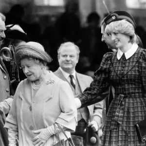 Princess Diana helps the Queen Mother at the annual Braemar Highland Games near Princess Diana helps the Queen Mother at the annual Braemar Highland Games near